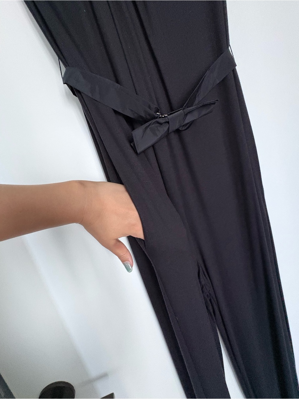Something Navy Nikki Black Sleeveless Jumpsuit with Waist Bow - Picture 12 of 15